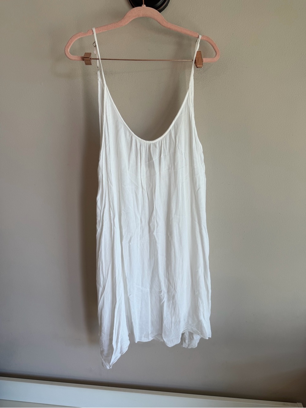 Elan White Crinkle Gauze Cover Up Dress Size Large Adjustable Straps Beach